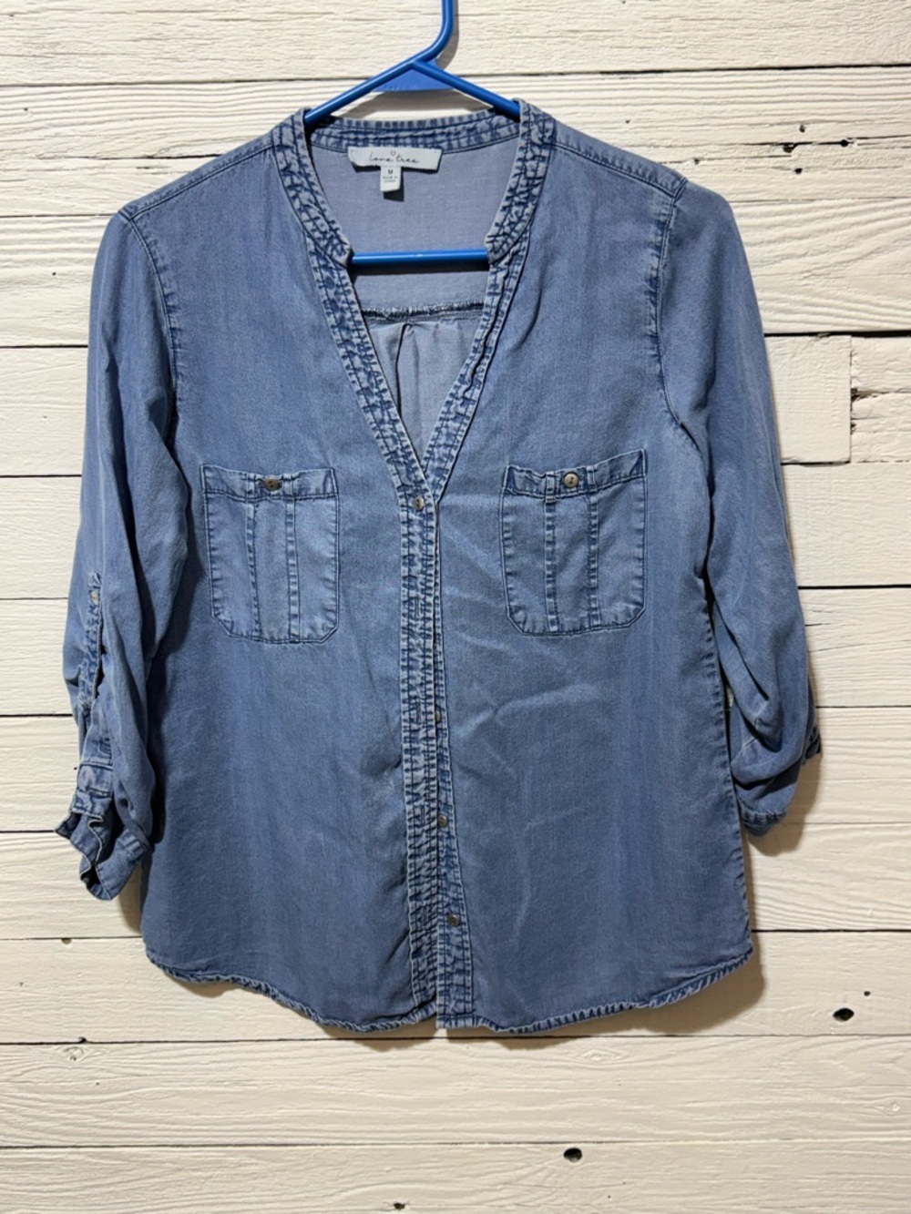 Love Tree Light Blue Denim Button-Front Women's Shirt